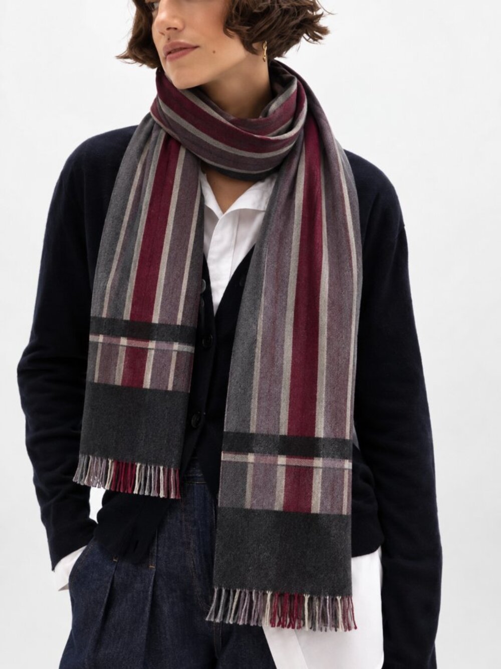 Johnstons of Elgin Extra Fine Merino Wool Striped Scarf Scotland 70"